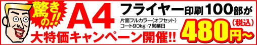 大特価A4フライヤー100部480円〜